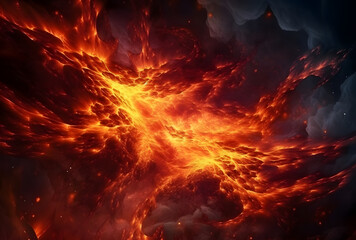 Fototapeta premium Close-up of molten lava flowing from a volcano