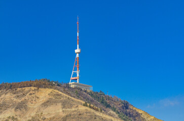 Tbilisi TV tower on Mtatsminda mountain scenic view from Narikala fortress walk	