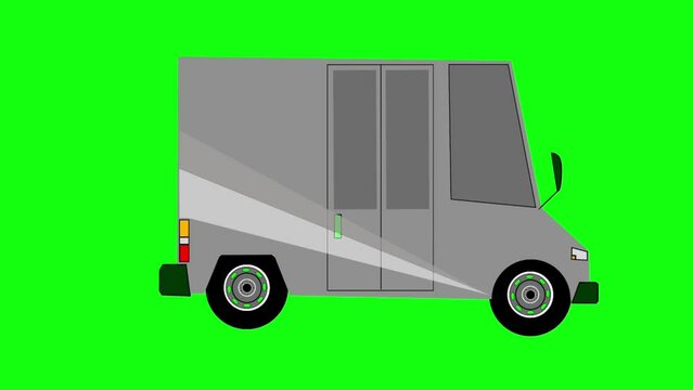 Animation of Car Transporting Goods moving from Left to Right, isolated on Green Screen Background