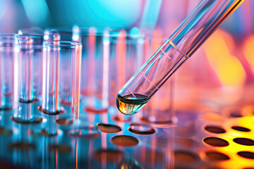 test tubes in laboratory, Dripping liquid from pipette into test tube in laboratory,scientist hand dropping chemical liquid into test tube, science research and development concept