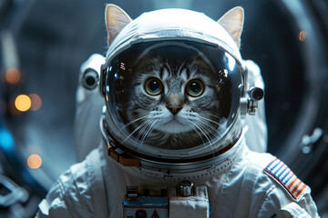 Adorable Space Cat Donning an Astronaut Suit, Embarking on Cosmic Adventures with Feline Purrfection