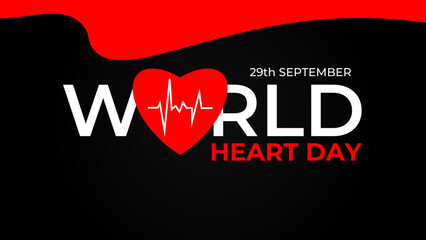 World heart day banner with red heart and pulse trace. concept World Heart Day background for banner or poster, September 29. suit for banner, cover, flyer, poster, backdrop. vector illustration - Powered by Adobe