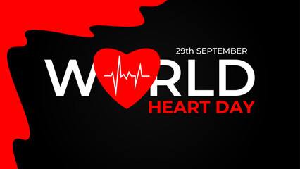 World heart day banner with red heart and pulse trace. concept World Heart Day background for banner or poster, September 29. suit for banner, cover, flyer, poster, backdrop. vector illustration