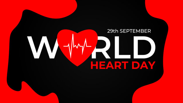 World heart day banner with red heart and pulse trace. concept World Heart Day background for banner or poster, September 29. suit for banner, cover, flyer, poster, backdrop. vector illustration