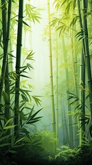 illustration of a bamboo forest and the morning sunlight shining on it