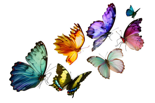 Colorful butterflies, children who want to learn new things, a flock of flying butterflies, illustration set, Generative AI