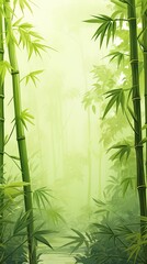 illustration of a bamboo forest with mist exposed to sunlight