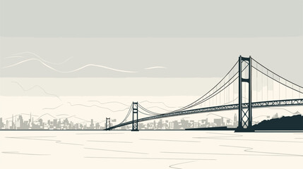 sense of suspension and elegance in a vector scene featuring a suspension bridge soaring across vast expanses.  graceful curves and hanging cables of suspension bridges