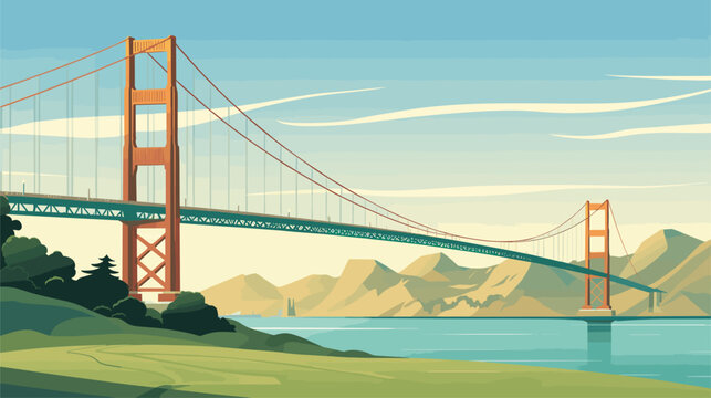 suspension and elegance in a vector scene featuring a suspension bridge soaring across vast expanses. 