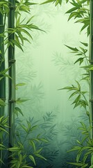 illustration of bamboo trees with fog and silhouettes of bamboo trees behind it