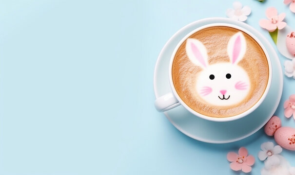 lustiger Osterhase im Milchschaum im Kaffee