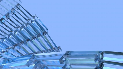 Blue Glass Cube Refraction and Reflection Shapes Elegant Modern 3D Rendering Abstract Background