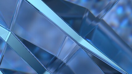 Blue glass cube refraction and reflection design element shape Elegant Modern 3D Rendering Abstract Background - obrazy, fototapety, plakaty
