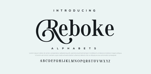 Reboke premium luxury elegant alphabet letters and numbers. Elegant wedding typography classic serif font decorative vintage retro. Creative vector illustration - obrazy, fototapety, plakaty