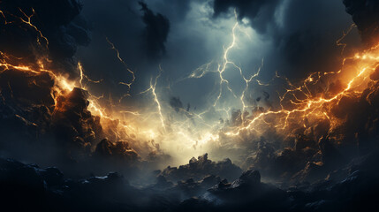 3d lightning strikes color splashes and storm clouds in the city - obrazy, fototapety, plakaty