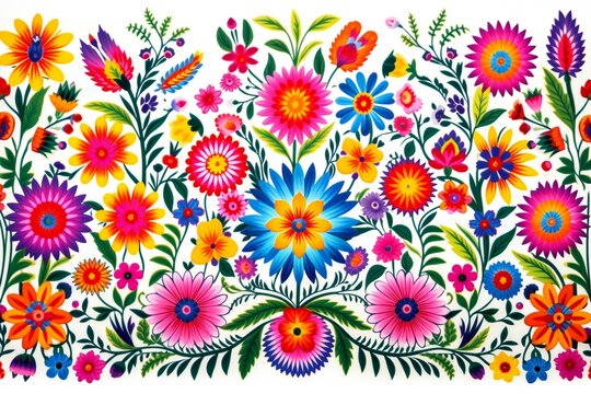 Seamless pattern with flowers in Ukrainian folk style on white background © Aurora