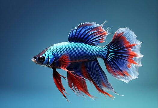 Capture the moving moment of blue siamese fighting fish isolated on blue background,  betta fish