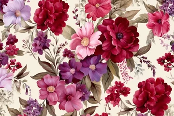 Foto op Canvas Seamless pattern with watercolor flowers,  Hand-drawn illustration © Aurora