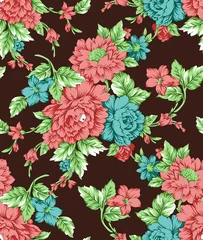 Foto op Canvas Seamless floral pattern with hand drawn flowers. Vector illustration. © Krunal