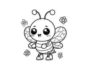 Obraz premium Cute Cartoon Character of bee for coloring book. outline line art. Printable Design. isolated white background