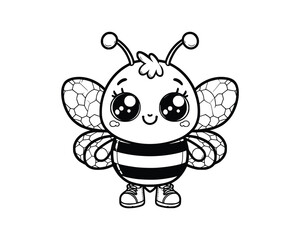 Cute Cartoon Character of bee for coloring book. outline line art. Printable Design. isolated white background
