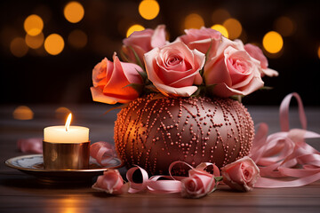 Obraz na płótnie Canvas Valentine's Day, Choco-Whispers Roses, Candles