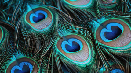 Obraz premium Close up illustration of blue and green peacock feathers. 