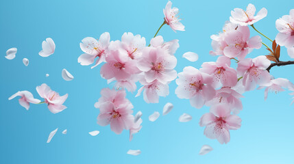 Cherry blossoms sakura flowers on blue background