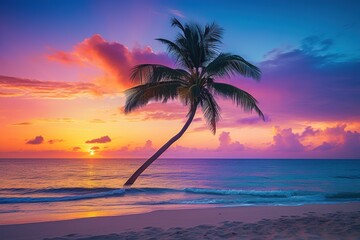 Fototapeta na wymiar Beautiful nature tropical beach and sea with coconut palm tree at sunset time for travel and vacation