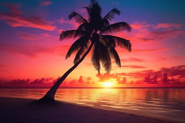 Papier Peint photo Coucher de soleil sur la plage Beautiful nature tropical beach and sea with coconut palm tree at sunset time for travel and vacation