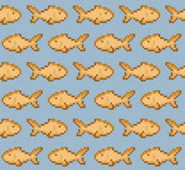 The seamless pixel background with sea and fish. 

