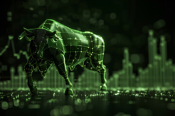 The concept of a bull market is a condition in which stock prices continually rise and there is a large trading volume. - obrazy, fototapety, plakaty