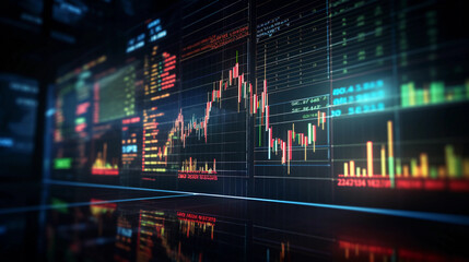 3D rendering of stock market or forex trading graph on digital screen  - obrazy, fototapety, plakaty