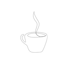 Continuous line art or One Line Drawing of coffee,warm. Coffee cup shop concept