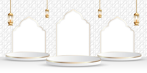 Set of product podiums with an Islamic background.