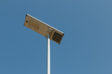 Solar cell street lamp pole with sky background