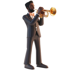 Black man playing jazz music trumpet, realistic 3d design. Suitable for music and design elements