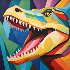 Digital illustration of a crocodile head,  Colorful background with a crocodile