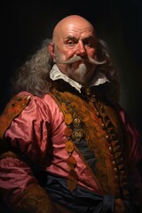 Portrait of an old man in a medieval costume on a dark background
