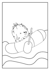 Cute kawaiiColoring page. Hand drawn doodle plants. Cartoon cactus for coloring book. Vector illustr