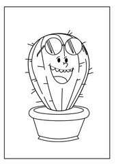 Cute kawaiiColoring page. Hand drawn doodle plants. Cartoon cactus for coloring book. Vector illustr