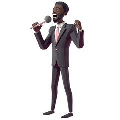 Black man singing jazz music, realistic 3d design. Suitable for music and design elements