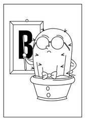 Cute kawaiiColoring page. Hand drawn doodle plants. Cartoon cactus for coloring book. Vector illustr