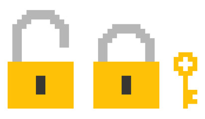 padlock and key pixel graphic vector