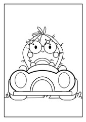 Cute kawaiiColoring page. Hand drawn doodle plants. Cartoon cactus for coloring book. Vector illustr