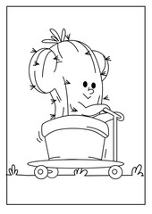 Cute kawaiiColoring page. Hand drawn doodle plants. Cartoon cactus for coloring book. Vector illustr