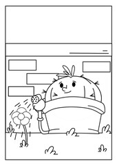 Cute kawaiiColoring page. Hand drawn doodle plants. Cartoon cactus for coloring book. Vector illustr