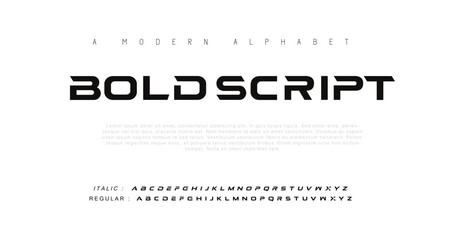 futuristic modern geometric alphabet font - obrazy, fototapety, plakaty