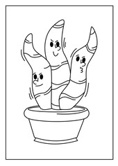 Cute kawaiiColoring page. Hand drawn doodle plants. Cartoon cactus for coloring book. Vector illustr