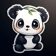 Cute panda sticker isolated on black background. High resolution for printing convection. Kids accessories